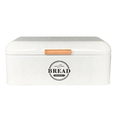 China Freshness Keeping Modern Style White Storage Container for Storing Bread Rolls Pastry Bread Box with Wooden Handle for sale