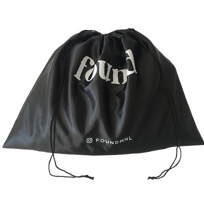 China Custom Gift Logo Large Size Black Satin Drawstring Dust Bags Pouches For Handbag for sale