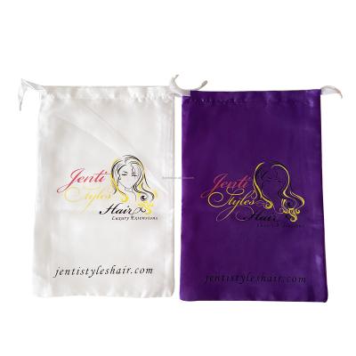 China Custom Logo Silk Drawstring Wig Braids Gift Bags Satin Pouches For Packaging Hair for sale