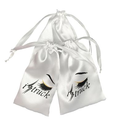 China Custom Gift Logo White Silk Cosmetics Bottle Pouches Satin Bags For Packaging Eye Pencil for sale