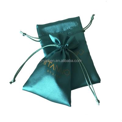 China Custom Green Gift Logo 12x16cm Drawstring Hairpin Pockets Pouches Green Silk Satin Bags For Jewelry for sale