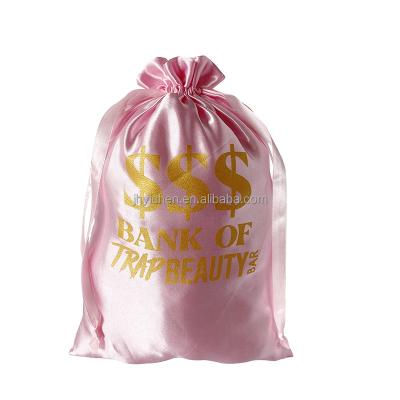 China Custom Gift Gold Logo Pink Satin Silk Drawstring Money Bags For Gambling Packaging Coins for sale