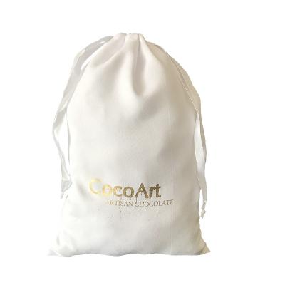 China Gold Logo 20x30cm Recyclable Hot Stamping White Velvet Underwear Pouch Suede Drawstring Bikini Bags for sale