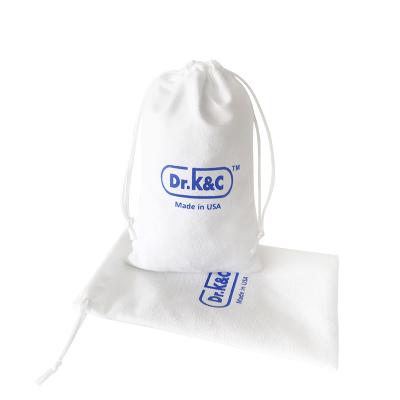 China Recyclable Custom Logo 12x20cm White Velvet Pouch Suede Drawstring Mobile Phone Holder Bags for sale