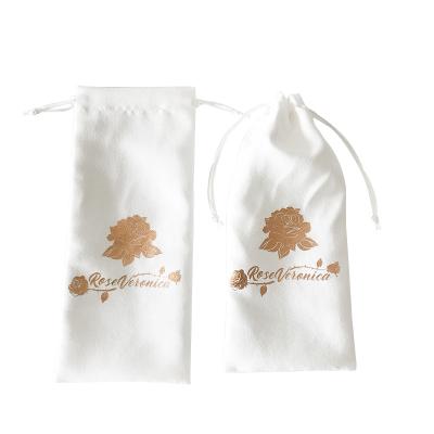 China Gold Logo White Velvet Makeup Brush Pouch Suede Drawstring Recyclable Custom Cosmetics Pen Bags for sale