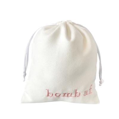 China Custom Logo White Velvet Rosaries Pouch Jewelry Embroidery Suede Drawstring Hairpin Bags for sale