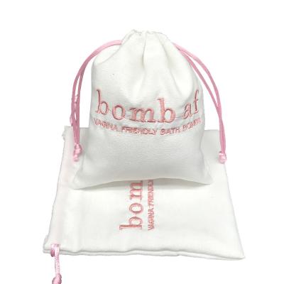 China Custom Suede Drawstring Pouch Logo White Velvet Nail Polish Jewelry Embroidery Pendant Bags for sale