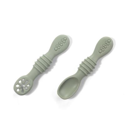 China BPA Free Silicone BPA Free Fork And Spoon For Baby Early Stage Feeding Spoon Set for sale