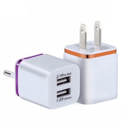 China Colorful 2.1A 5V/2.1A Dual USB Phone Charger US Plug Wall Charger Block Fast Charging Box for sale