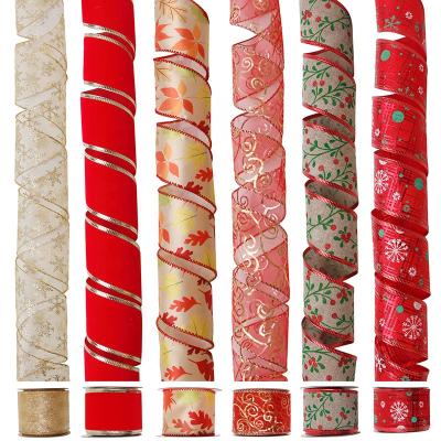 China Wholesale New Products Recyled Roll Wrapped Red And Gold Edge Merry Christmas Cable Ribbon For Tree Decoration for sale