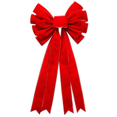 China Chinese Red Floral Velvet Christmas Ribbon Bow Cable Ribbon Bow Velvet Bows Large For Xmas Holiday Wedding Gift Decoration for sale