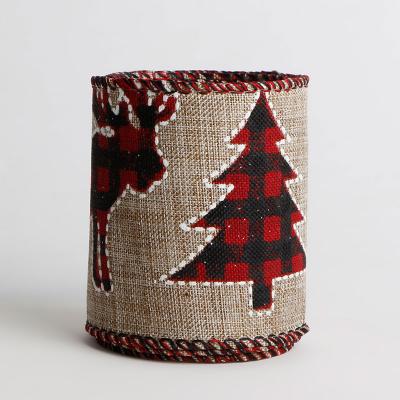 China Sustainable Ready Made Printed Ribbon Christmas Tree Decoration Ribbon Wired Burlap Christmas Ribbon for sale