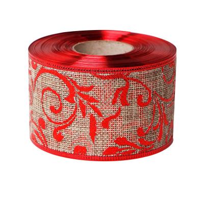 China 2.5inch Christmas Red Edge Burlap Ribbon Personalized Christmas Ribbon Hemp Ribbon For DIY Craft for sale