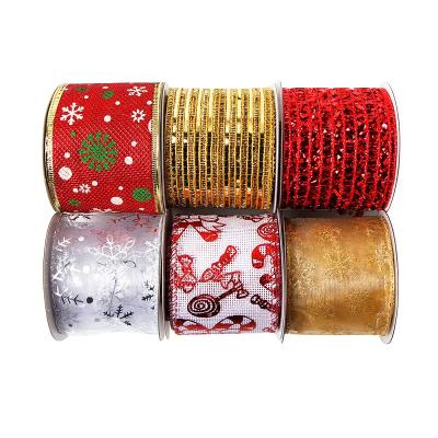 China Christmas Ribbon Set of Christmas Wired Christmas Ribbon for Crafts Wreath Ribbon for sale