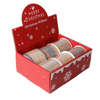 China Sustainable Christmas Ribbon Cable Storage Box Christmas Ribbon With Wire For Gift Wrapping for sale