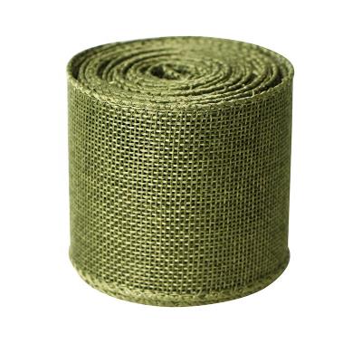 China Decorative Burlap Ribbon Roll Wedding Holiday Burlap Wire Rope Ribbon Wrapped Burlap Ribbon for sale