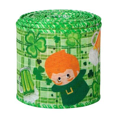 China Factory Customized Recyled MSD St. Patricks Day Ribbon Green Wired Burlap Ribbons For Theme Festival Decoration for sale