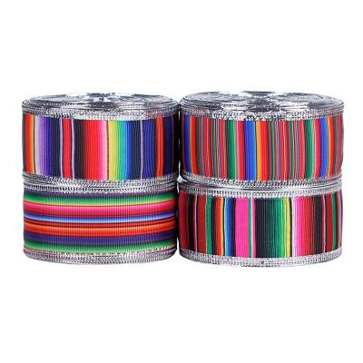 China Printed Mexican Fiesta Ribbon Serape Ribbon Rainbow Bars Colorful Grosgrain Ribbon for DIY Wrapping, Fall Crafts Decoration for sale