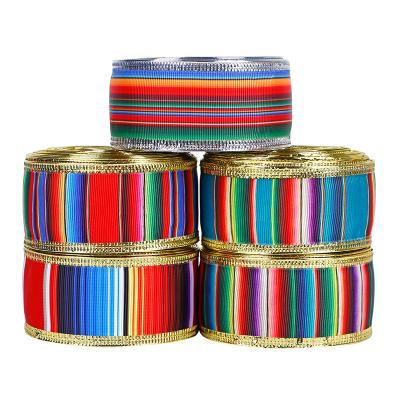 China Printed Rainbow Mexican Ribbon for Crafts, Colorful Grosgrain Fabric Ribbon Fiesta Ribbons for Crafts Decoration Party Decoration for sale