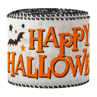 China High Tenacity Halloween Ribbon By The Cable Edge Burlap Ribbon 63mm By The Yard For Bows for sale