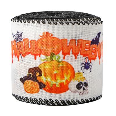 China High Tenacity Hot Sale Halloween Ribbon Amazon Wired Edge Burlap Ribbon 63mm for sale