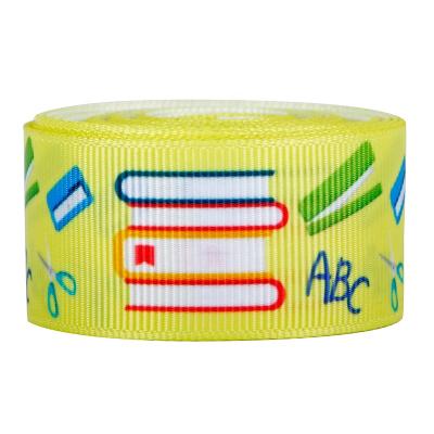 China Hot selling products printed back to school ribbons yama yellow color pattern single face ribbon in stock for sale