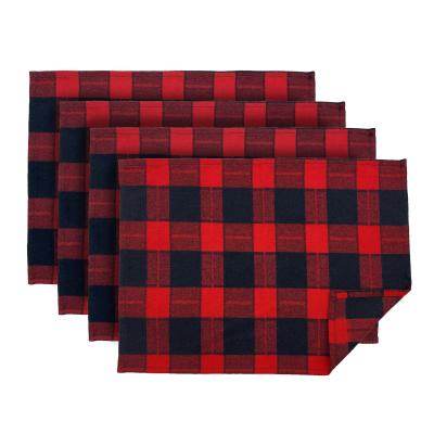 China Reversible Cotton 65%Polyester Burlap Red and Black Buffalo Christmas Check Plaid Area Rug for sale