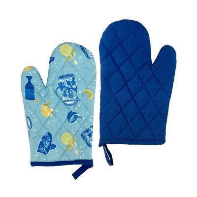 China Traditional Kitchen Cooking Long Heat Resistant Double Oven Gloves Cotton Polyester Grill BBQ Mitts 16x26cm for sale