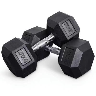 China Sports And Fitness People Factory Price Cheap Hexagon Dumbles Rubber Cement Hexagonal Plastic Coated Dumbbell for sale