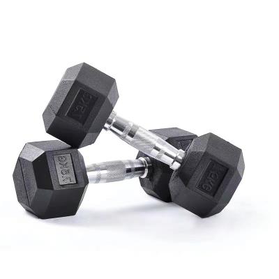 China Sports And Black Dumbbell Rubber Dumbells Hexagon Dumbbells Made At Fitness People Dumbell Factory for sale