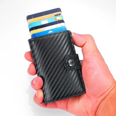 China New Design Carbon Fiber Credit Card Metal Card Holder Aluminum Leather Wallet With RFID Blocking For Women Men for sale