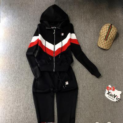 China Sustainable Fitness Sports Training Gym Women Zipper Hoodies Girls Color Block Tracksuit Set for sale