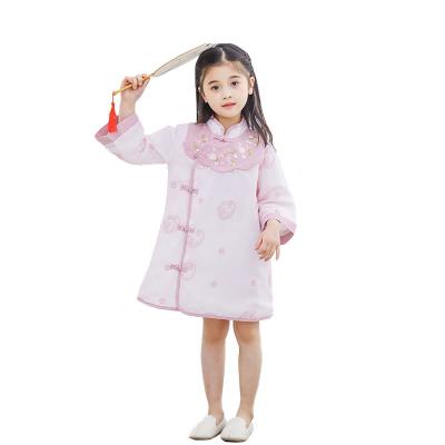 China Breathable qipao cheongsam baby traditional style hanfu dress girls wear long sleeve cotton canvas flavor children retro costume for sale