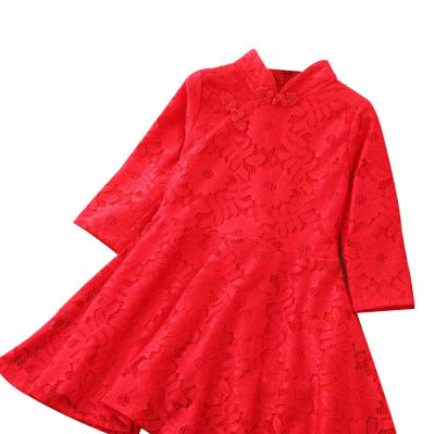 China Anti-wrinkle long sleeve children wear girls hanfu dress chinese traditional style retro babies lace up dress princess qipao girl for sale