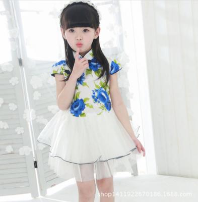 China Chinese short sleeve cheongsam summer dress qipao girl cotton skirt princess dress girl gauze dress for sale