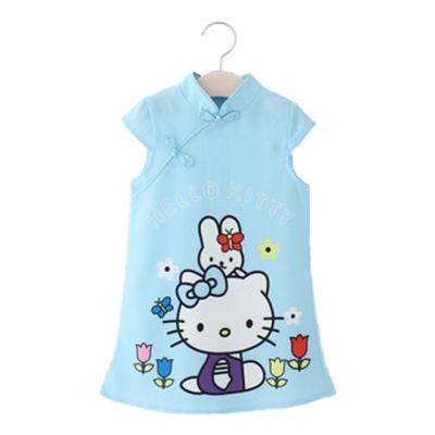 China Girl's Short Sleeve Dress Girls Cotton Wicking Cartoon Cheongsam Dress Summer Princess Kids Short Sleeve Dress for sale