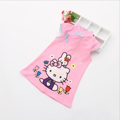 China Short Qipao Dress Sleeve Section Bamboo Cotton Printed Chinese Cheongsam One Piece Dress Children Girl Dress for sale