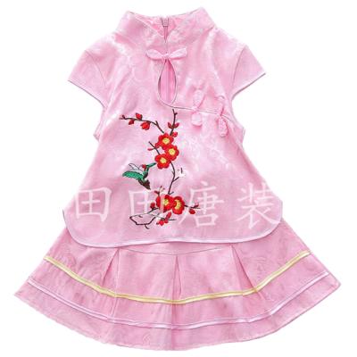 China Wholesale Loose Short Sleeve Kids Clothing Embroidered Kids Silk Costume Summer Traditional Chinese Dress For Girls for sale