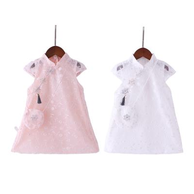 China Anti-static girl princess dress children cheongsam summer dress girls chinese style dress silk costume lace girls dress for sale