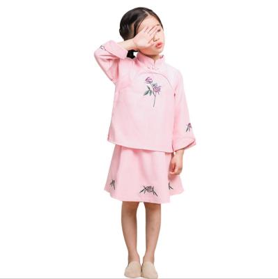 China Traditional chinese girl retro hanfu ethnic wind cotton and canvas chinese traditional dress kids flavor two-piece set costume for sale