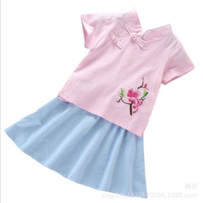 China Ethnic short-sleeved 90-160cm hanfu girls clothing set summer girls clothing retro cotton Chinese dress girls for sale