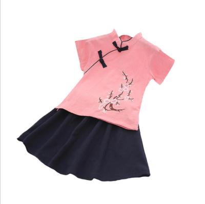 China Formal chinese flavor costume cotton and national clothing linen dress girls hanfu costume summer short sleeve children dress girl for sale