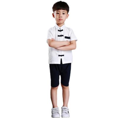 China Wholesale formal cotton kids clothes and chinese traditional hanfu canvas short sleeve boys summer kids clothing sets for sale