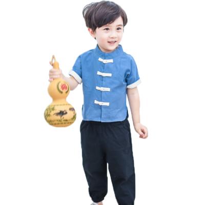 China children's clothing sets cotton and retro chinese traditional chinese style clothing button children's linen suit silk outfit 90-130cm for sale