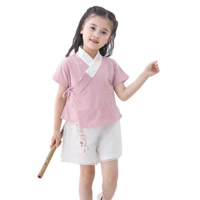 China Traditional Chinese Children's Clothing Girls Summer Children's Clothing Cotton-and-hemp Hanfu Costume Ethnic Kids Dress Sets for sale