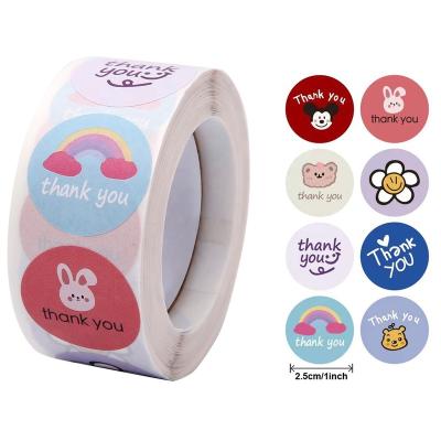 China 500pcs Kawaii Stationery Waterproof Stickers For Kids 1inch Cute Cartoon Thank You Sticker Labels Roll Custom Logo for sale