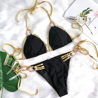 China Breathable Sexy Bandeau Diamond Triangle Bikinis Golden Chain Swimsuit ODM Swimwear OEM Thong Swimwear Set Swimwear For Woman for sale