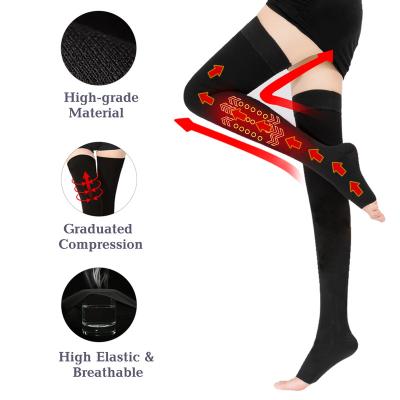 China Breathable Ladies 20-30 mmHg Prevent Varicose Veins Elastic Open-Toe Compress Highs Stockings for sale