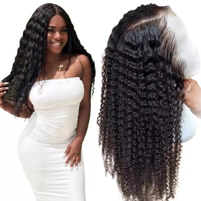 China Mink Peruvian Human Hair Vendors Sheer Lace Wig Virgin Deep Curly Cuticle Aligned Hair Full Lace Wig Deep Medium Wave Size for sale