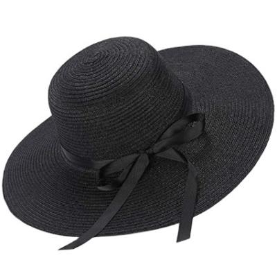 China Summer Beach Eco-Friendly Ladies Bow Knot Straw Hats Women Empty Wide Brim Boonie Hat With Bow Knot for sale